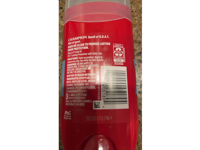 Old Spice Champion Deodorant, Fresh Air, 3.0 oz/85 g