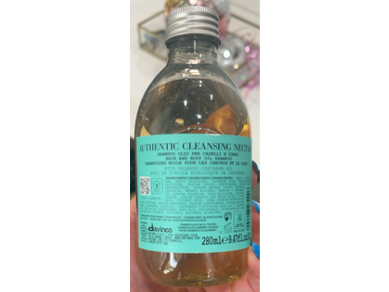 Davines Authentic Cleansing Nectar Hair & Body Oil Shampoo, Organic Carathame Oil, 9.47 fl oz/280 mL