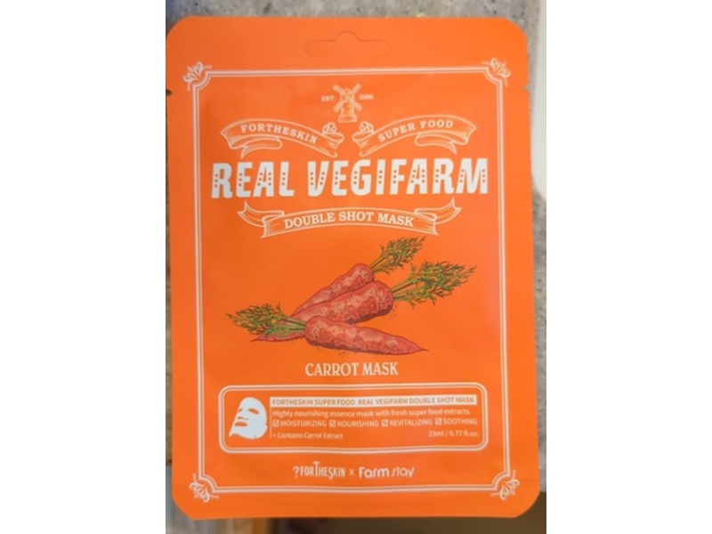 FortheSkin Real Vegifarm Double Shot Mask, Carrot, 0.77 fl oz/23 mL