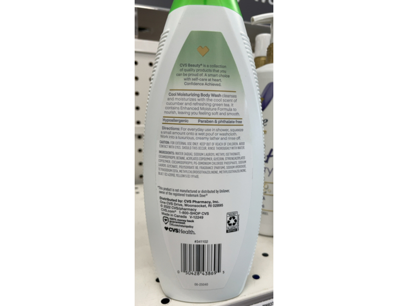 CVS Health Cool Moisturizing Body Wash, Cucumber & Green Tea Scent, 22 fl oz/651 mL