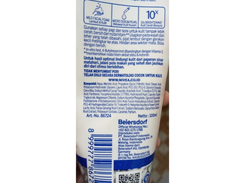 Nivea Sparkling Bright Facial Foam, Pearl Micro Serum, 100 mL