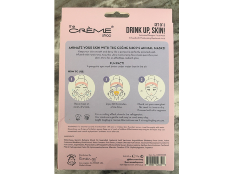 The Creme Shop Drink Up, Skin! Animated Penguin Face Mask, 2.65 oz/75 g
