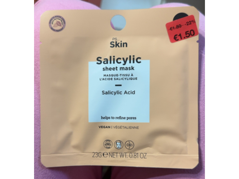 PS... Sheet Mask, Salicylic Acid, 0.81 oz/23 g, Pack Of 7