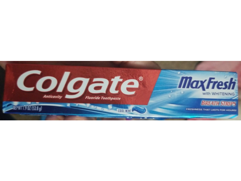 Colgate Fluoride Anticavity Toothpaste, Maxfresh With Whitening, Breath Strips, Cool Mint, 1.9 oz/53.8 g