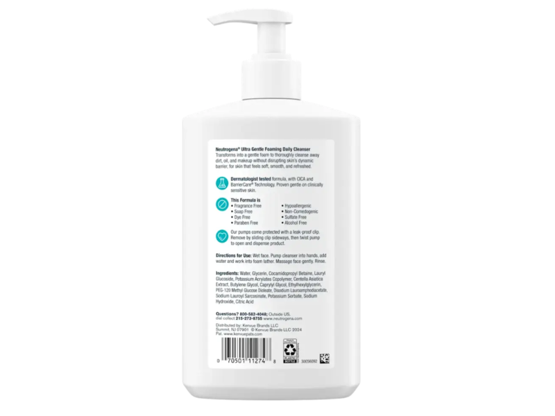 Neutrogena Ultra Gentle Daily Foaming Cleanser, 16 fl oz/473 mL.