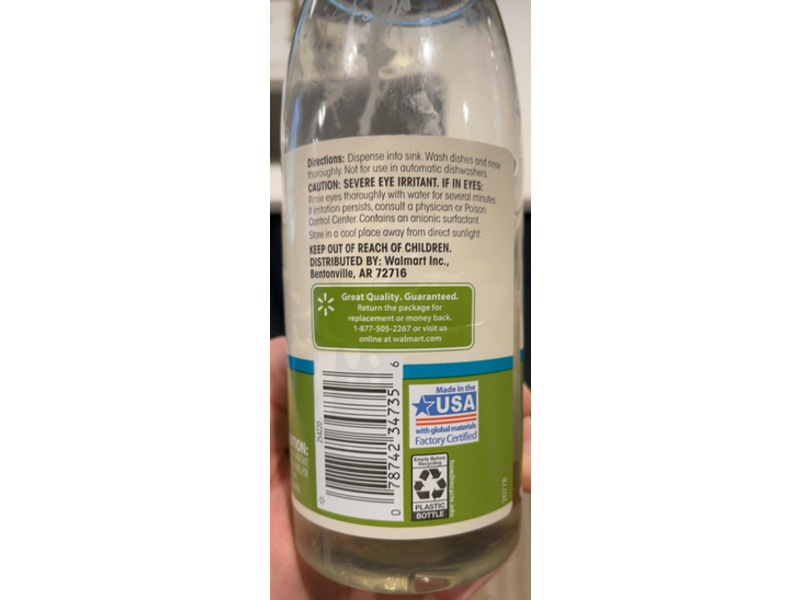 Great Value Liquid Dish Soap, Eucalyptus Mint, 18 fl oz/532 mL