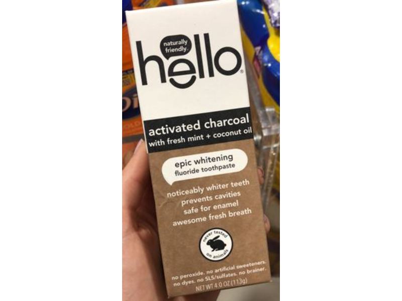 Hello Epic Whitening Fluoride Toothpaste, Activated Charcoal With Fresh Mint + Coconut Oil, 4 oz/113 g