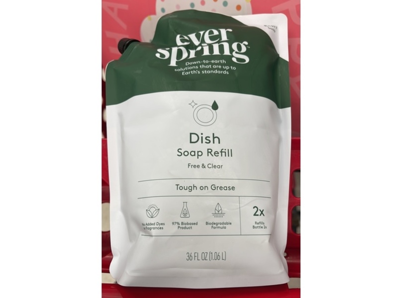 Ever Spring Dish Soap Refill, Free & Clear, 36 fl oz/1.06 L
