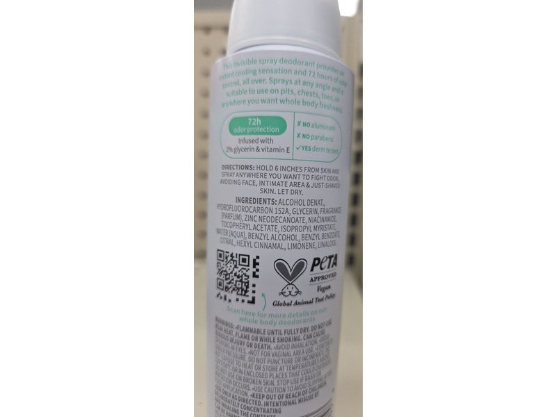 Dove Whole Body Deodorant Cooling Spray, Sage & Lavender, 4 oz/113 g