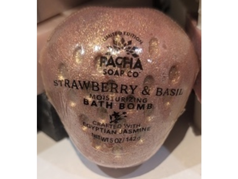 Pacha Soap Co Moisturizing Bath Bomb, Strawberry & Basil, 5 oz/142 g