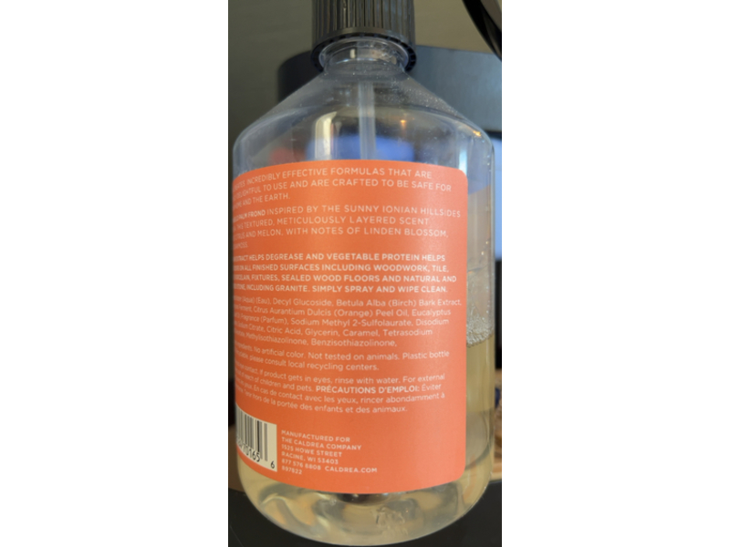 Caldrea CounterTop Spray Cleaner, Tangelo Palm Frond, 16 fl oz/473 mL