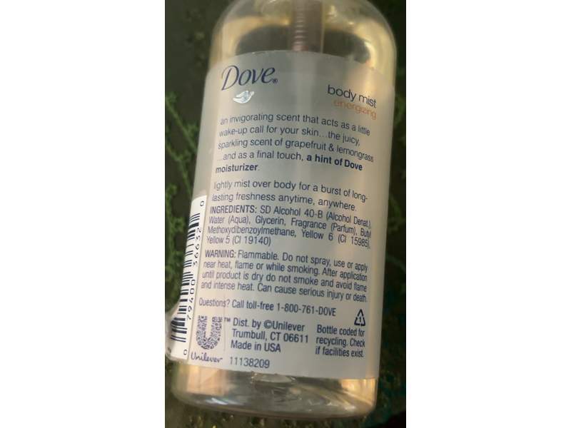 Dove Go Fresh Body Mist, Energizing Grapefruit & Lemongrass Scent, 3 fl oz/89 mL