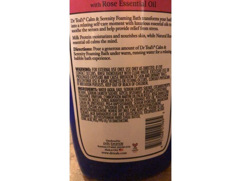 Dr Teal's Foaming Bath With Pure Epsom Salt, Calm & Serenity With Rose Essential Oil, 34 fl oz/1000 mL