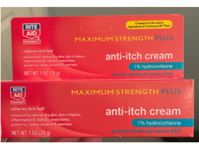 Rite Aid Maximum Strength Plus Anti-Itch Cream, Aloe +Vitamin A & E, 1 oz/28 g