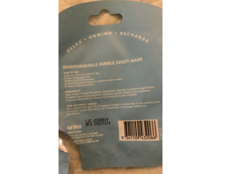 Anko Hello Hydro Biodegradable Bubble Sheet Mask, Hyaluronic Acid, 1 Count