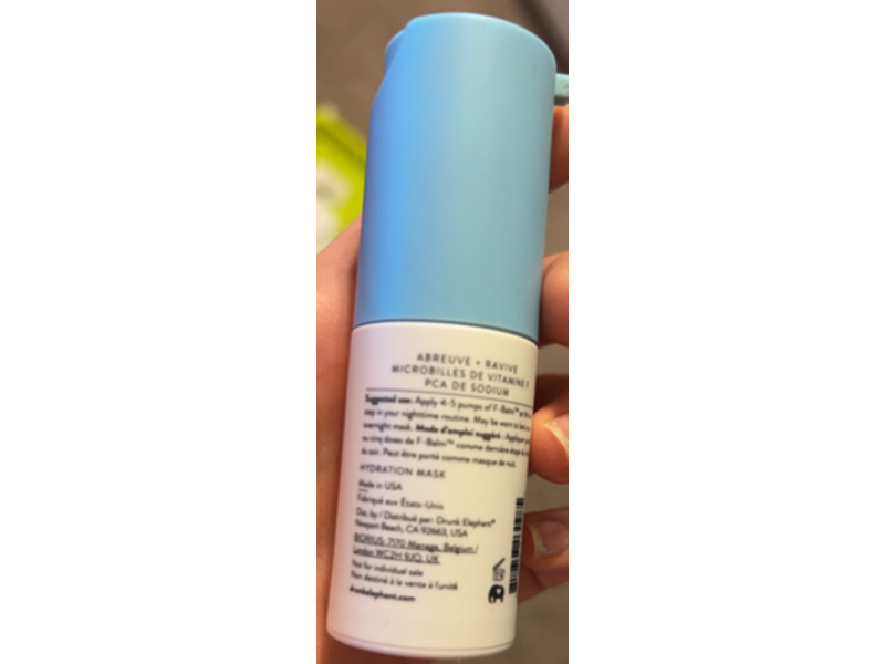 Drunk Elephant F-Balm Electrolyte Waterfacial Masque, Vitamin F Microbeads + Sodium Pca, 0.5 fl oz/15 mL