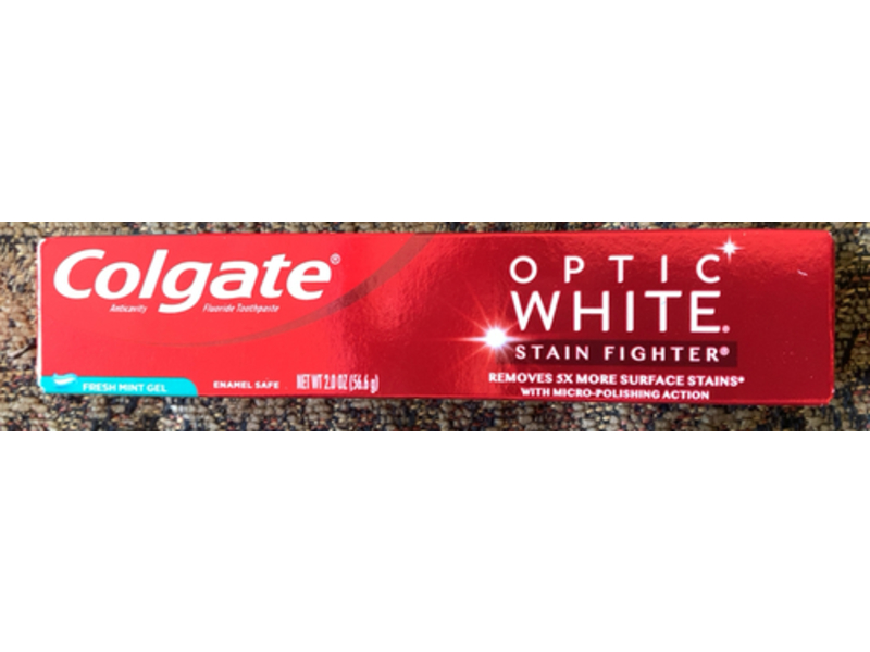 Colgate Optic White Toothpaste, Stain Fighter, Fresh Mint Gel, 2.0 oz/56.6 g, Pack Of 4