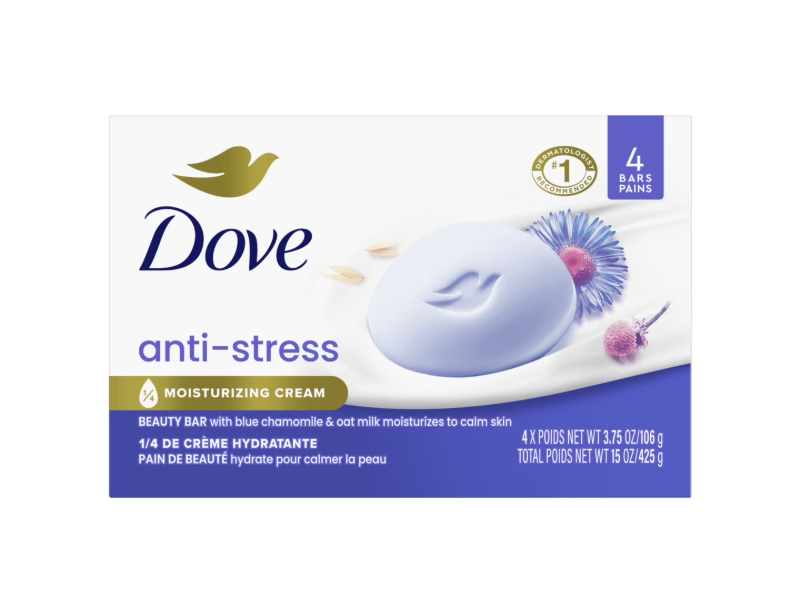 Dove Beauty Soap Bar, Anti-Stress, 3.75 oz/106 g, Pack Of 4