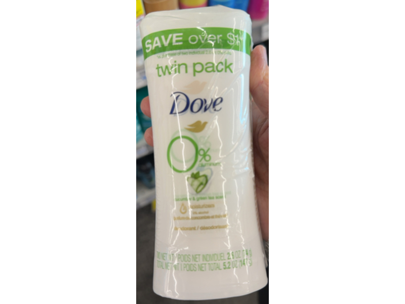 Dove Deodorant Stick, Cucumber & Green Tea Scent, 2.6 oz/74 g, Twin Pack
