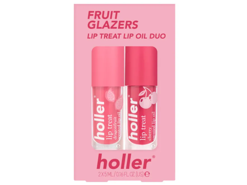 Holler Fruit Glazers Lip Treat Lip Oil Duo, Dragonfruit Pop, Cherry Crush, 0.16 fl oz/5 mL