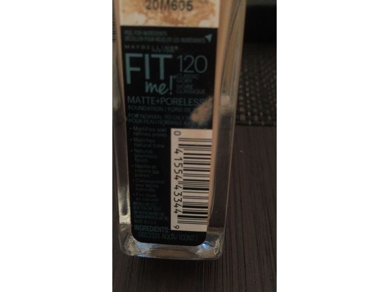 Maybelline New York Fit Me! Matte + Poreless Foundation, Classic Ivory 120, 1 oz/30 mL
