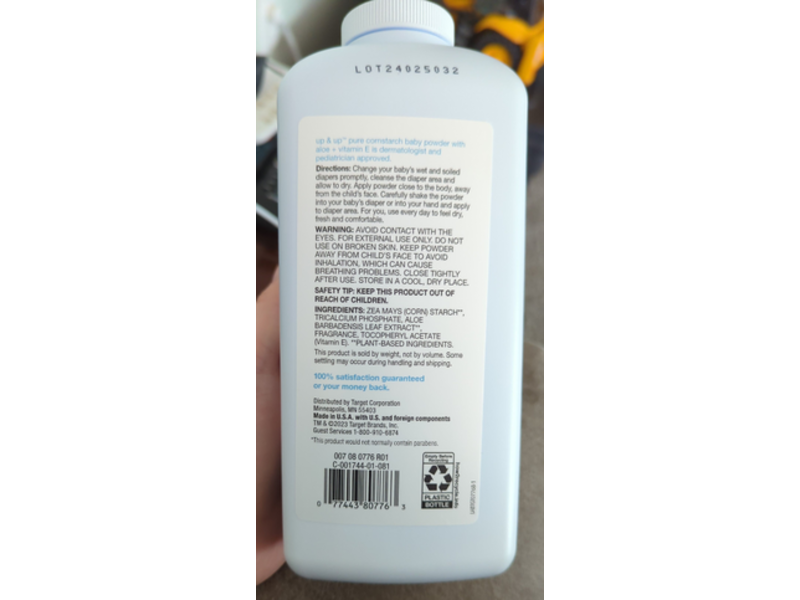 Up & Up Pure Cornstarch Baby Powder, Aloe + Vitamin E, 22 oz/624 g