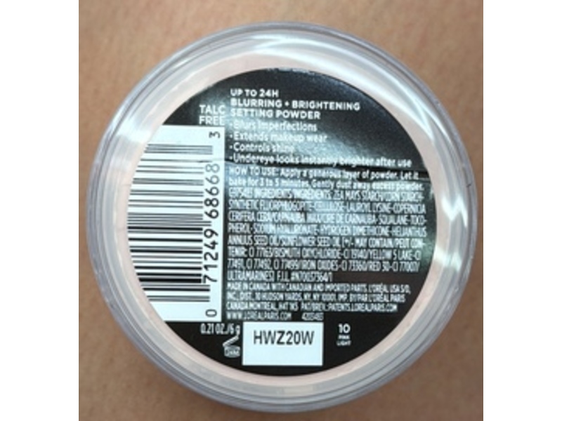 L'Oreal Paris Infallible Blur-fection Longwear Loose Setting Powder, 10 Brightening Light Pink, 0.21 oz/6 g