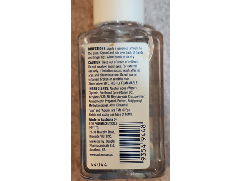 Aqium Antibacterial Hand Sanitizer, Glycerol & Pro Vitamin B5, 60 mL