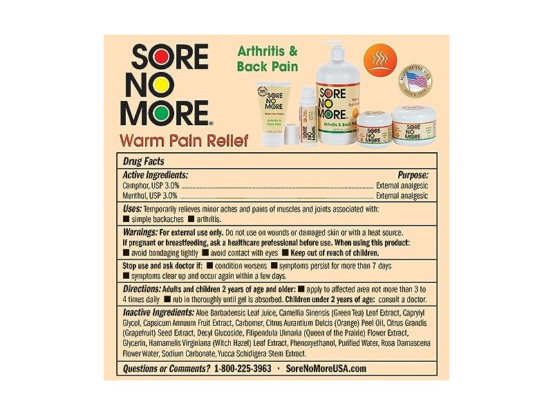 Sore No More Warm Pain Relief Gel, 8 oz/226 g