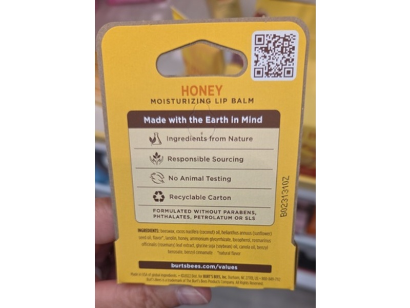 Burt's Bees Moisturizing Lip Balm, Honey, 0.15 oz/4.25 g