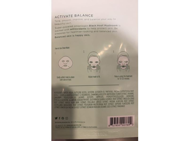 Karuna Tone Sheet Mask, Black Hoof Mushroom + Antioxidants, 0.74 fl oz/22 mL