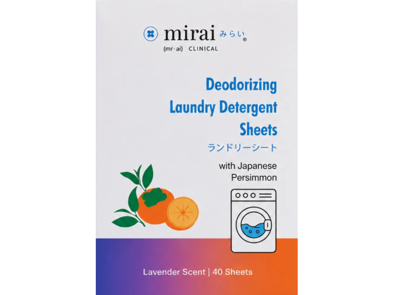 Mirai Clinical Deodorizing Laundry Detergent Sheets, Japanese Persimmon Lavender Scent, 40 Count