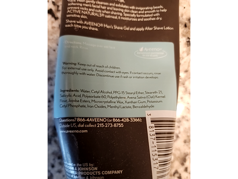 Aveeno Active Naturals Men's Face Wash, Soothing Oat, 5.1 oz/145 g