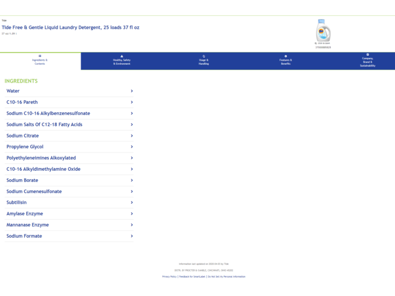 Tide Free & Gentle Liquid Laundry Detergent, 64 loads, 92 fl oz