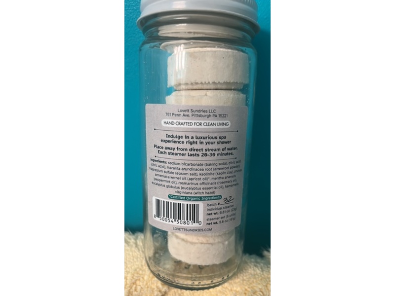 Lovett Sundries Minty & Refreshing Shower Steamers, Peppermint Eucalyptus, 0.81 oz/23 g, 6 Count