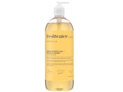 FreshWater Farm Smoothing Body Wash, Lemon Myrtle Oil + Manuka Honey, 34 fl oz/1 L