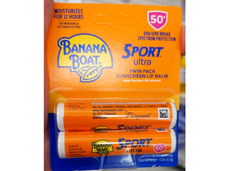 Banana Boat Sport Ultra Sunscreen Lip Balm, SPF 50, 0.15 oz/4.25 g, Pack of 2