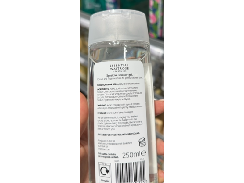 Essential Waitrose & Partners Sensitive Shower Gel, Fragrance Free, 250 mL