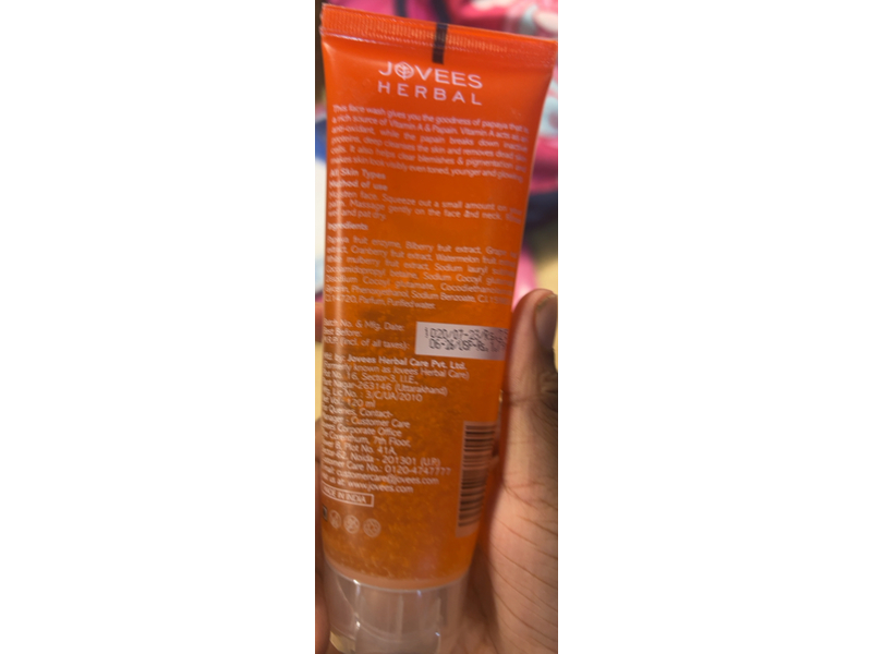 Jovees Face Wash, Papaya, 120 mL