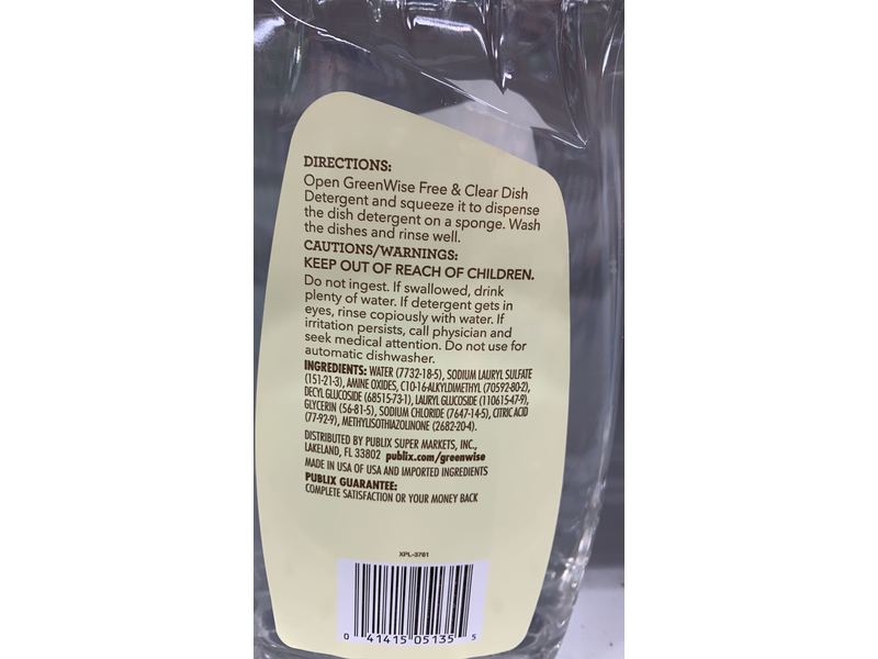 GreenWise Free & Clear Dish Detergent, 25 fl oz
