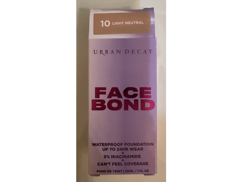 Urban Decay Face Bond Waterproof Foundation, 10 Light Neutral, 1 fl oz/30 mL
