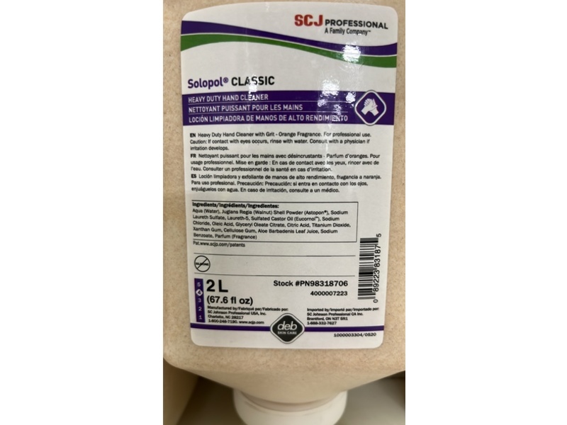 Scj Professional Solopol Classic Heavy Duty Hand Cleaner, 67.6 fl oz/2 L, Pack Of 4