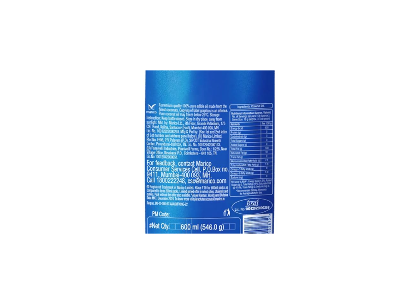 Parachute 100% Pure Coconut Oil, 600 mL