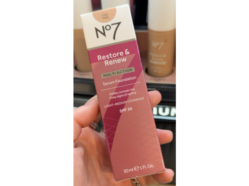 No 7 Restore & Renew Serum Foundation, Cool Ivory, SPF 30, 1 fl oz/30 mL