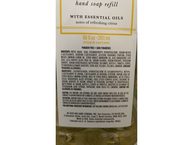 Willams-Sonoma Hand Soap Refill, Meyer Lemon, 68 fl oz/2011 mL