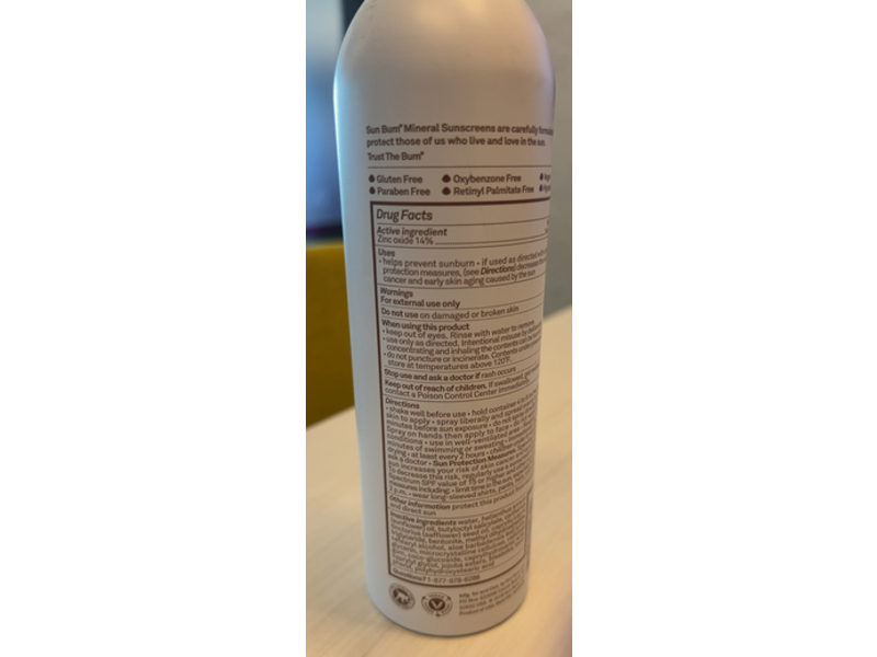 Sun Bum Mineral Sunscreen Spray, SPF 30, Zinc Oxide, 6 oz/170 g