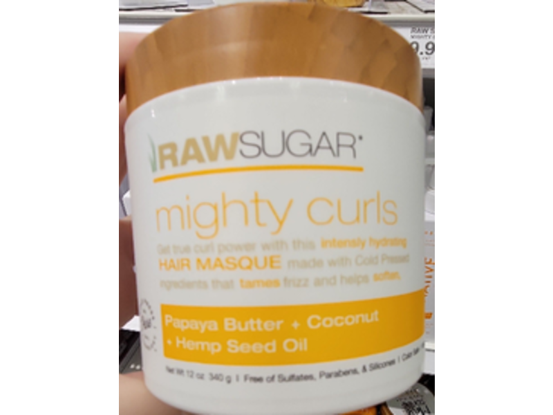 Raw Sugar Mighty Curls Hair Masque, Papaya Butter + Coconut + Hemp Seed Oil, 12 oz/340 g