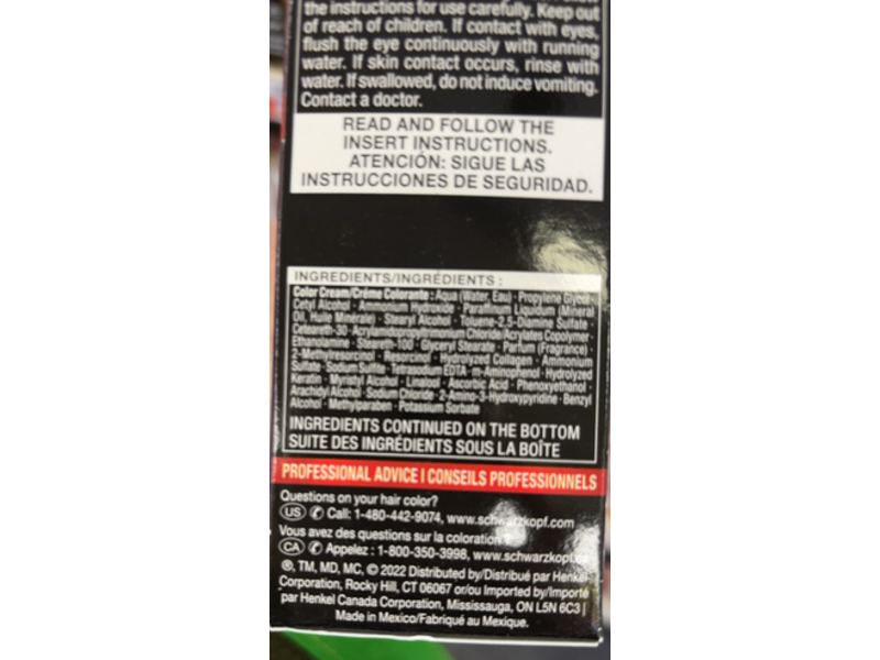 Schwarzkopf Keratin Color Permanent Hair Color Cream, 2.6 Rich Black, 1 Application