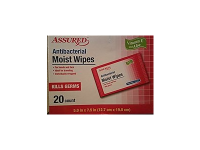 Assured Antibacterial Moist Wipes, Vitamin E & Aloe, 20 Count