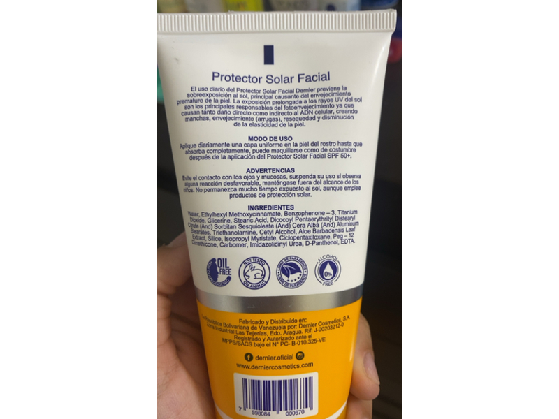 Dernier Cosmetics Protector Solar Facial, SPF 50+, 120 g